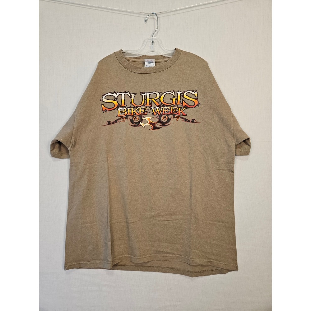 Vintage 2007 Sturgis Bike Week T-Shirt Mens Large Delta Tan Graphic Biker Tee